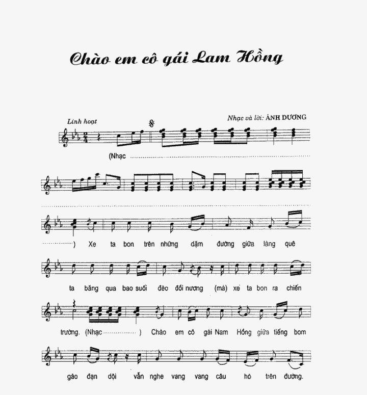 Sheet nhạc Chào Em Cô Gái Lam Hồng